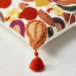 18"x18" Square Cotton Embroidered Harvest Accent Pillow White/Red/Mustard - Opalhouse™ Designed With Jungalow™ -Home Decoration Shop GUEST 2a242e61 0c06 4d42 a26e 193797b3c7b4