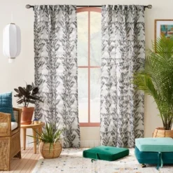 1pc 50"x84" Light Filtering Limu-Limu Leaf Jacquard Curtain Panel Gray - Opalhouse™ Designed With Jungalow™
