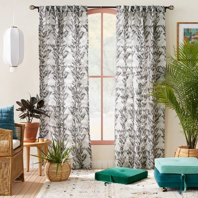 1pc 50"x84" Light Filtering Limu-Limu Leaf Jacquard Curtain Panel Gray - Opalhouse™ Designed With Jungalow™ 1 1pc 50"x84" Light Filtering Limu-Limu Leaf Jacquard Curtain Panel Gray - Opalhouse™ Designed With Jungalow™